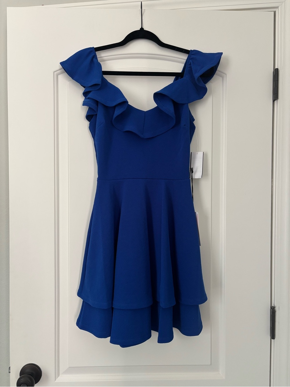 NWT Crystal Doll Women’s Ruffled Fit-and-Flare Dress in Royal Blue